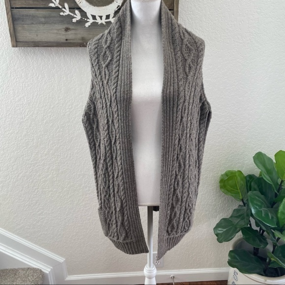Aran Mor Irish‎ taupe merino wool cardigan shrug size M/L